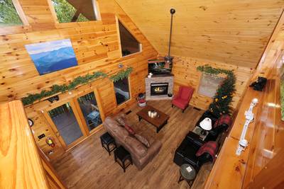 My Pigeon Forge Cabin living room view from loft area