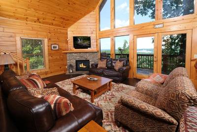 Angels View main level living room with fireplace