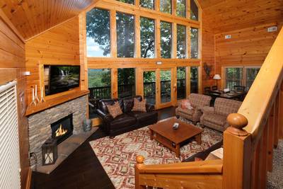 Angels View main level living room with 50-inch TV