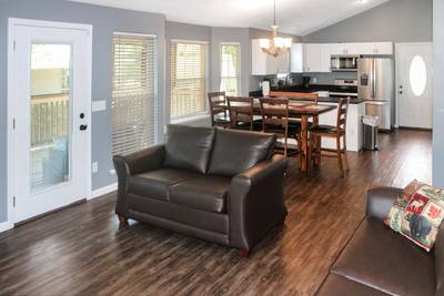 Wolff Lodge living room, dining room, & kitchen