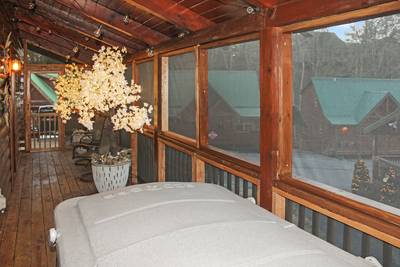 Spa Dee Dah main level screened in back deck with hot tub