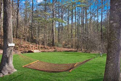 Bear Run back yard hammock and bridge over creekbed