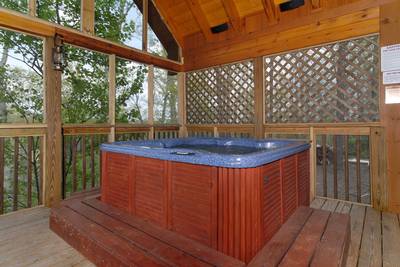 Papa's Pad screened in back deck with hot tub