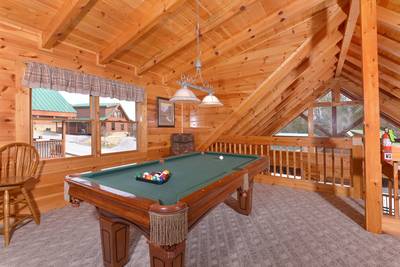 Pigeon Forge Cabin Rental featuring a Pool Table in the Loft Area
