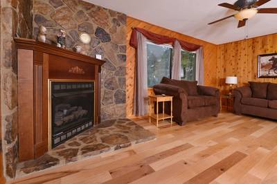 Lakeview living room with electric fireplace